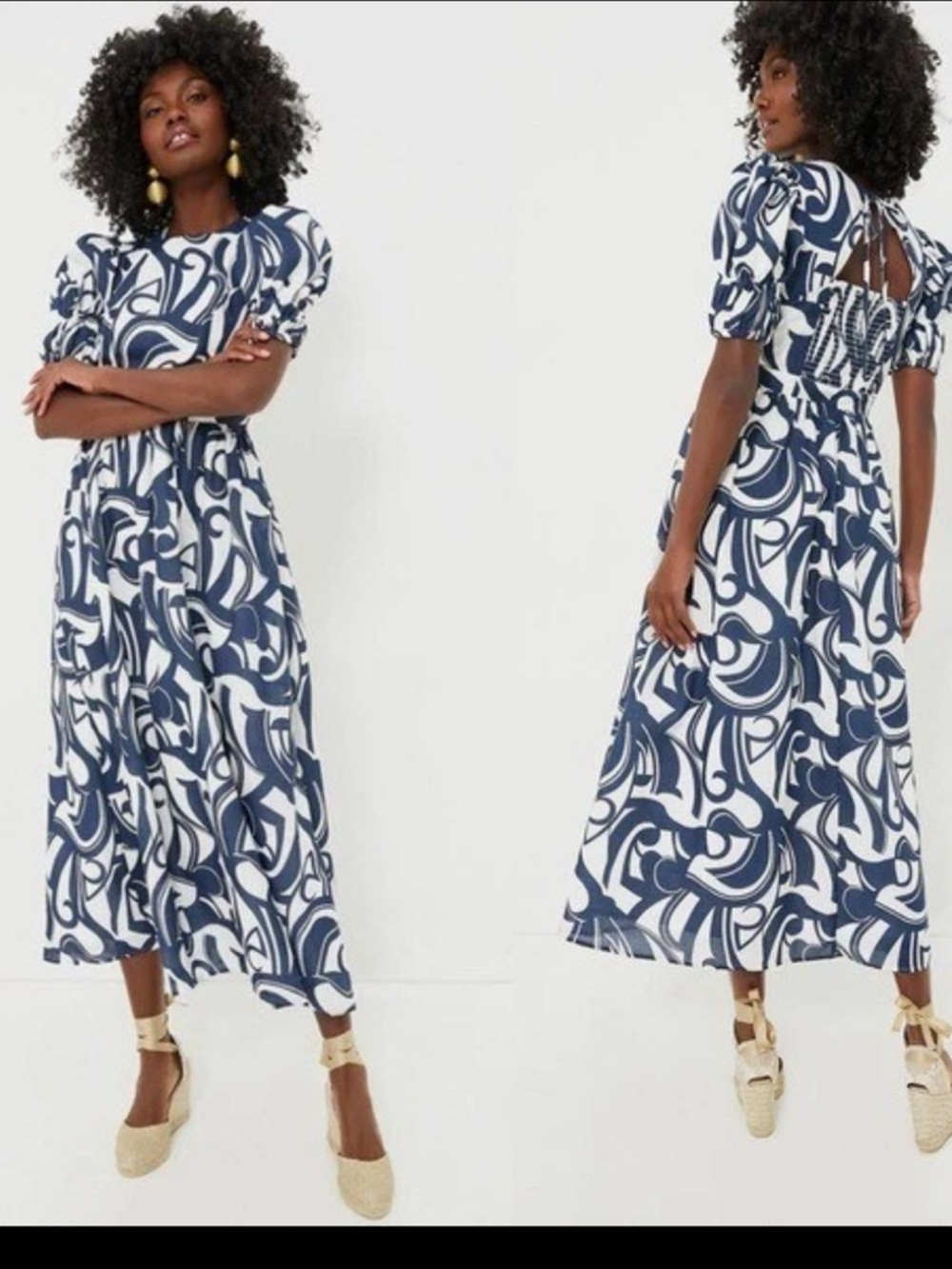 Tuckernuck Hyacinth House Abstract Navy & White Wilhelmina Midi Dress XS